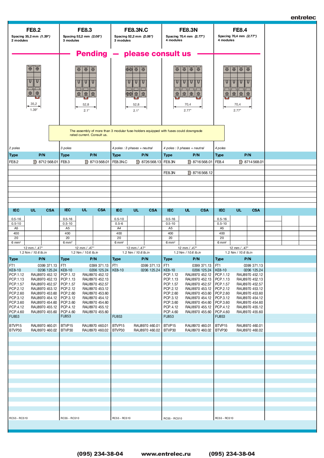 Entrelec FE8.2, FE8.3, FE8.3N.C, FE8.3N, FE8.4 Catalog Page