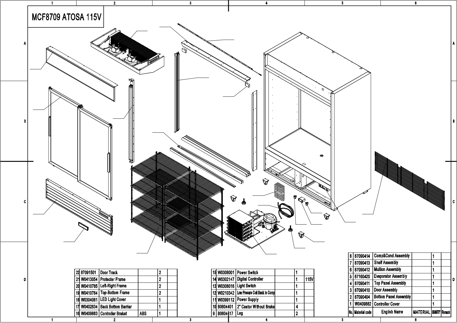 Atosa MCF8709 PARTS LIST