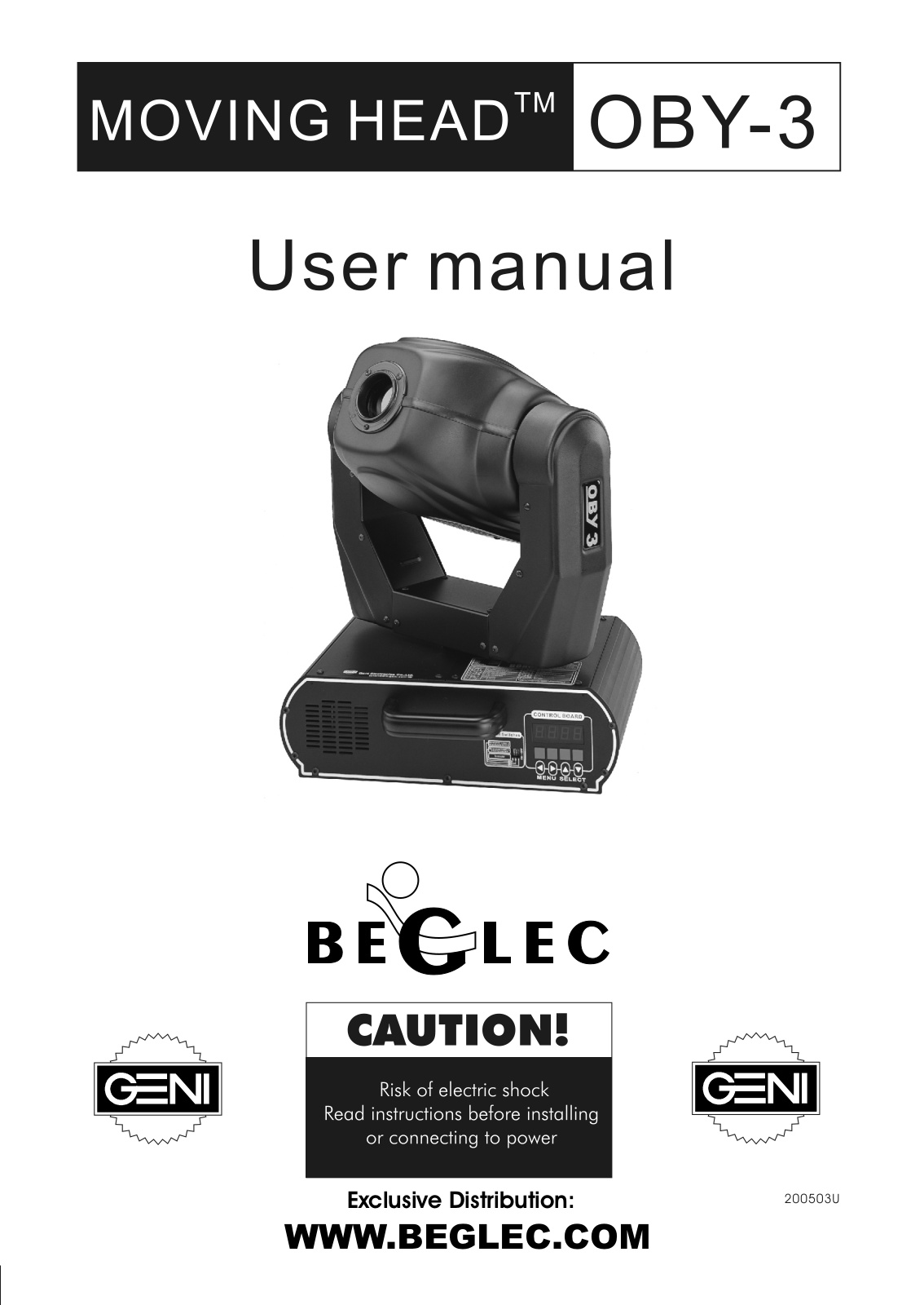 Beglec MOVING HEAD OBY-3 User Manual