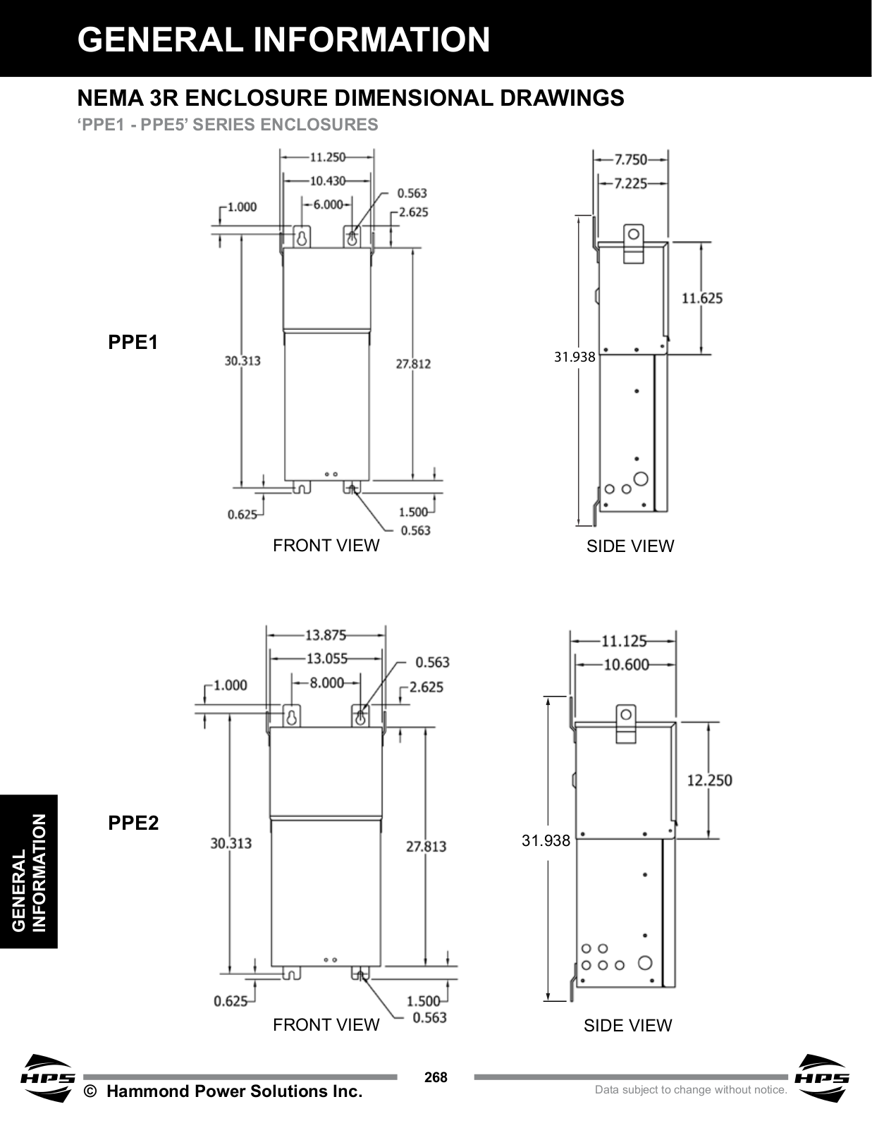 Hammond Power Solutions PPE5 SERIES, PPE1SERIES, PPE2 SERIES, PPE3 SERIES, PPE4 SERIES Dimensional Sheet