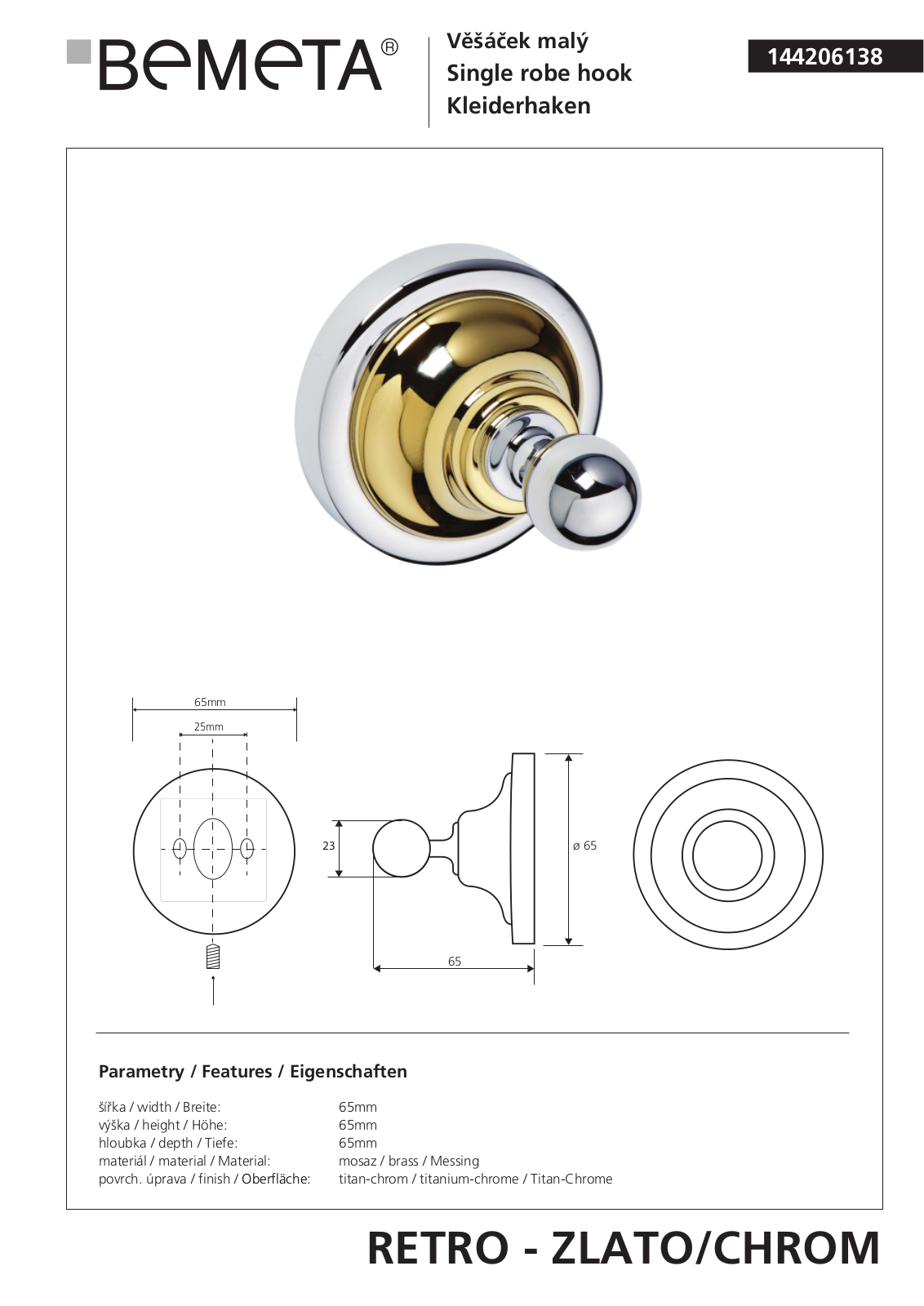 Bemeta RETRO - BRONZ 144206138 User guide - ManualMachine.com