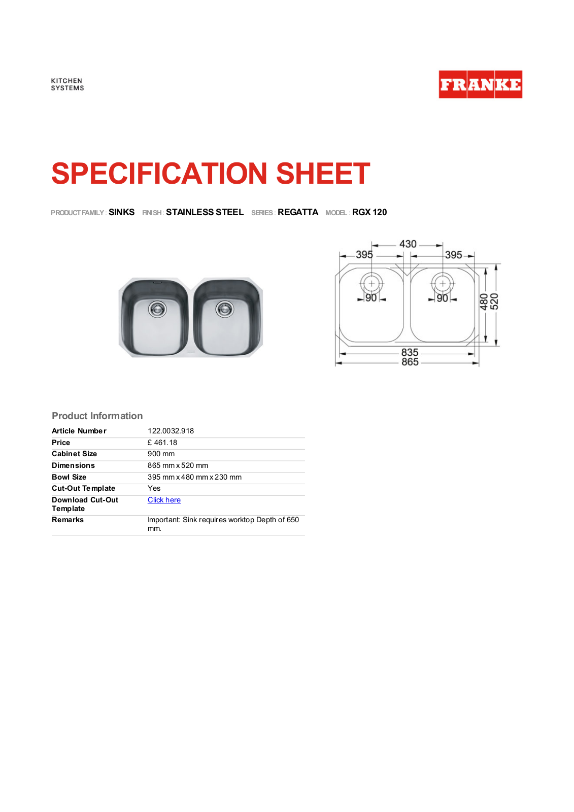 Franke Foodservice RGX 120 User Manual