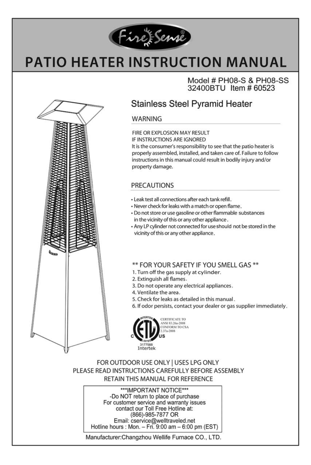 Well Traveled Living PH08-SS, PH08-S User Manual