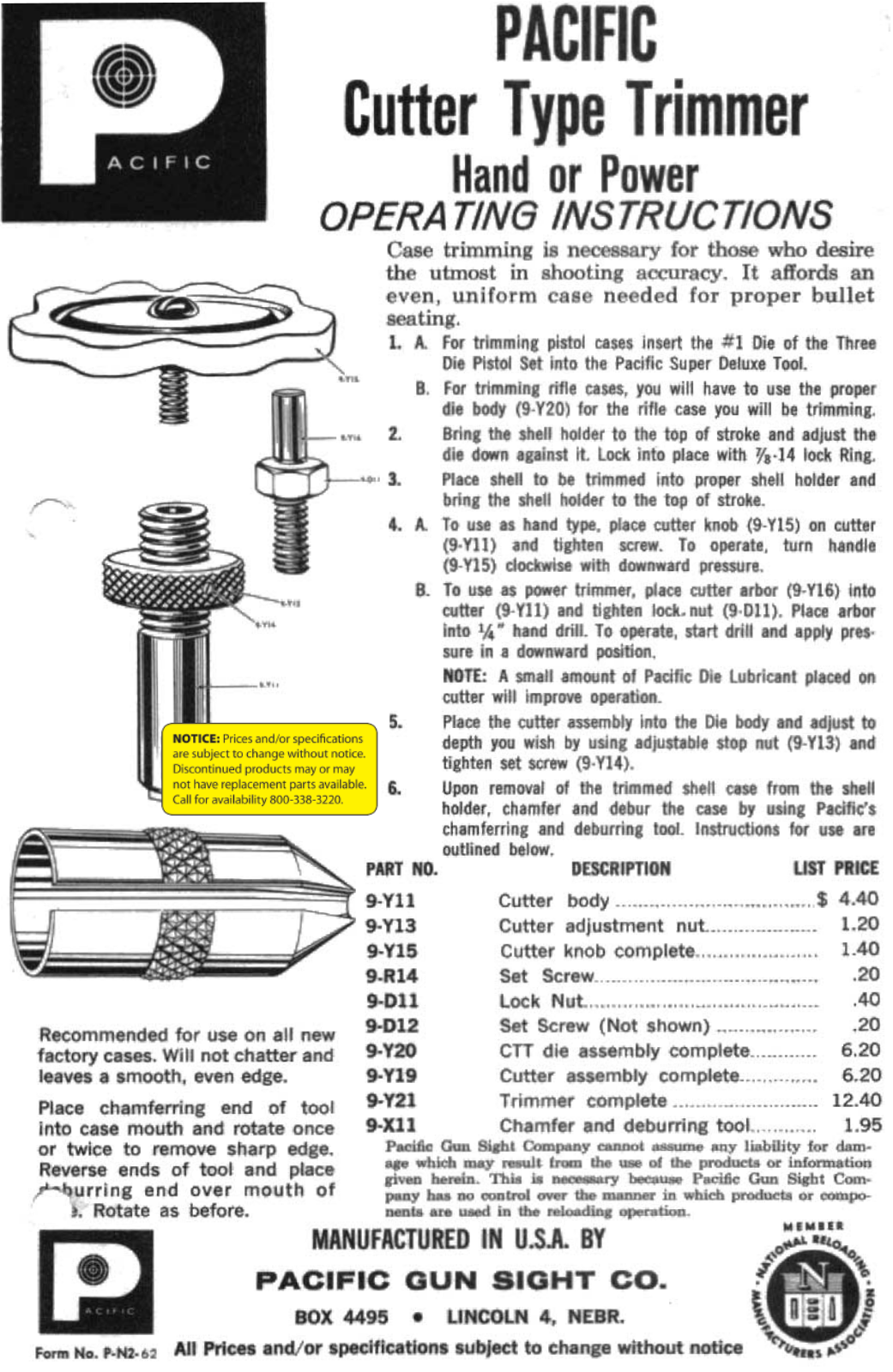 Pacific 9-Y Operating Instructions