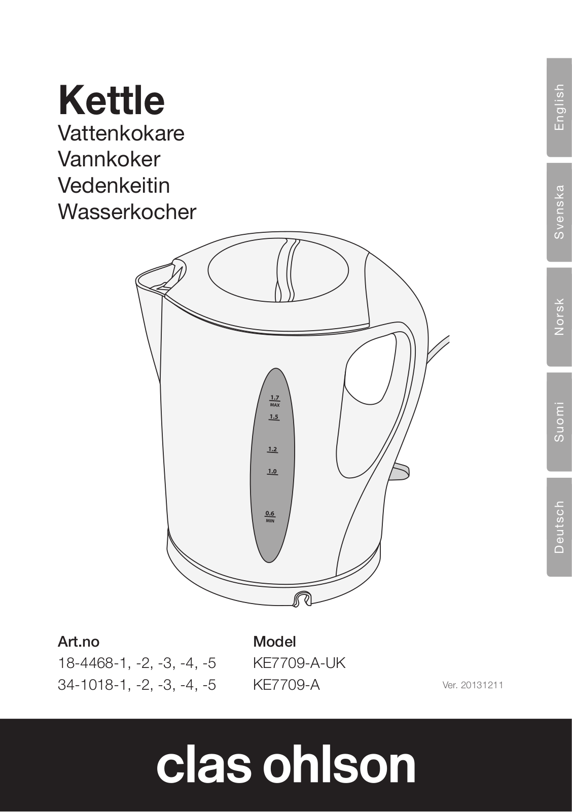 Clas Ohlson KE7709-A-UK, KE7709-A Instructions For Assembly And Operation Manual