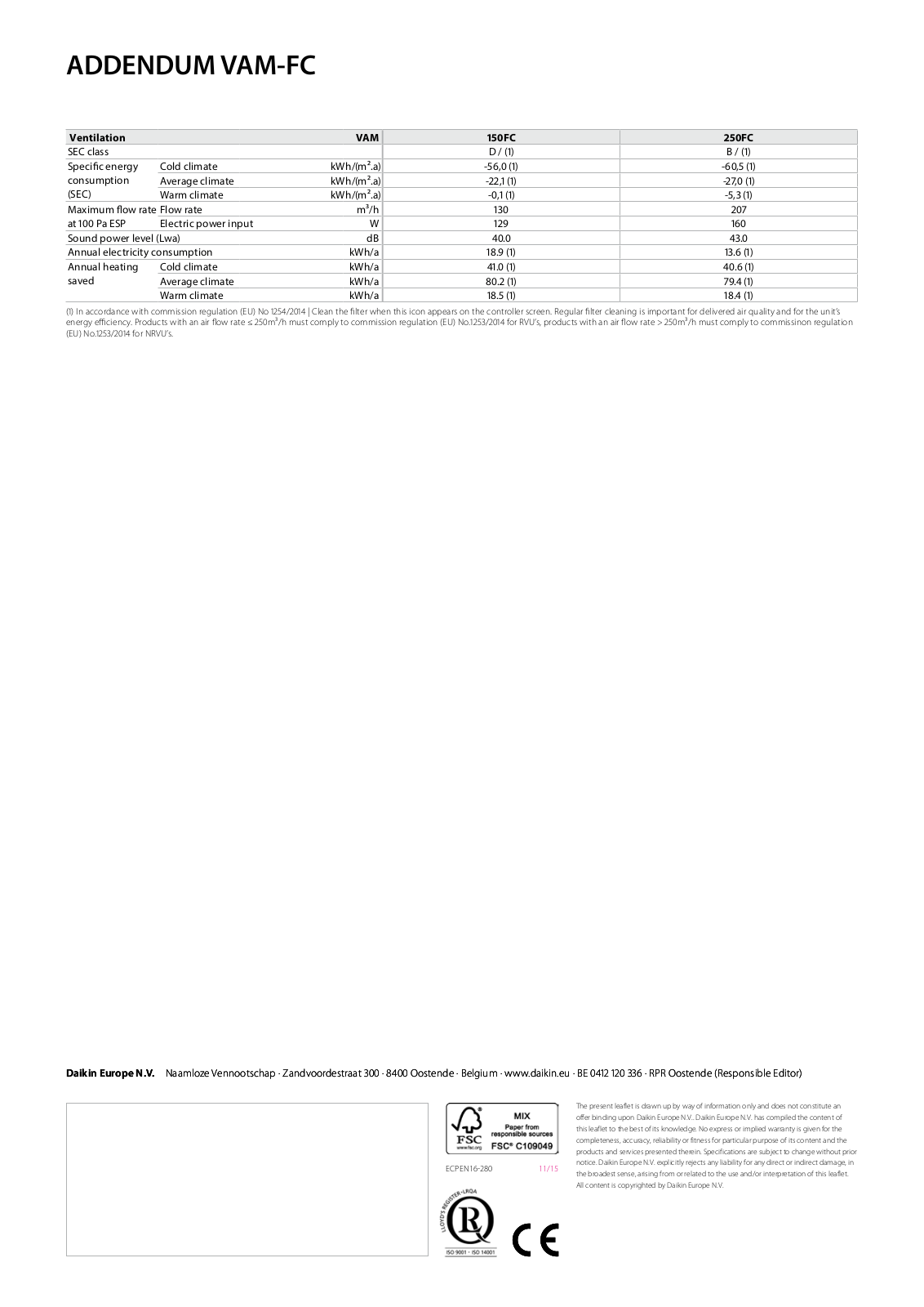 Daikin Ventilation Product catalogue 2017 for professionals