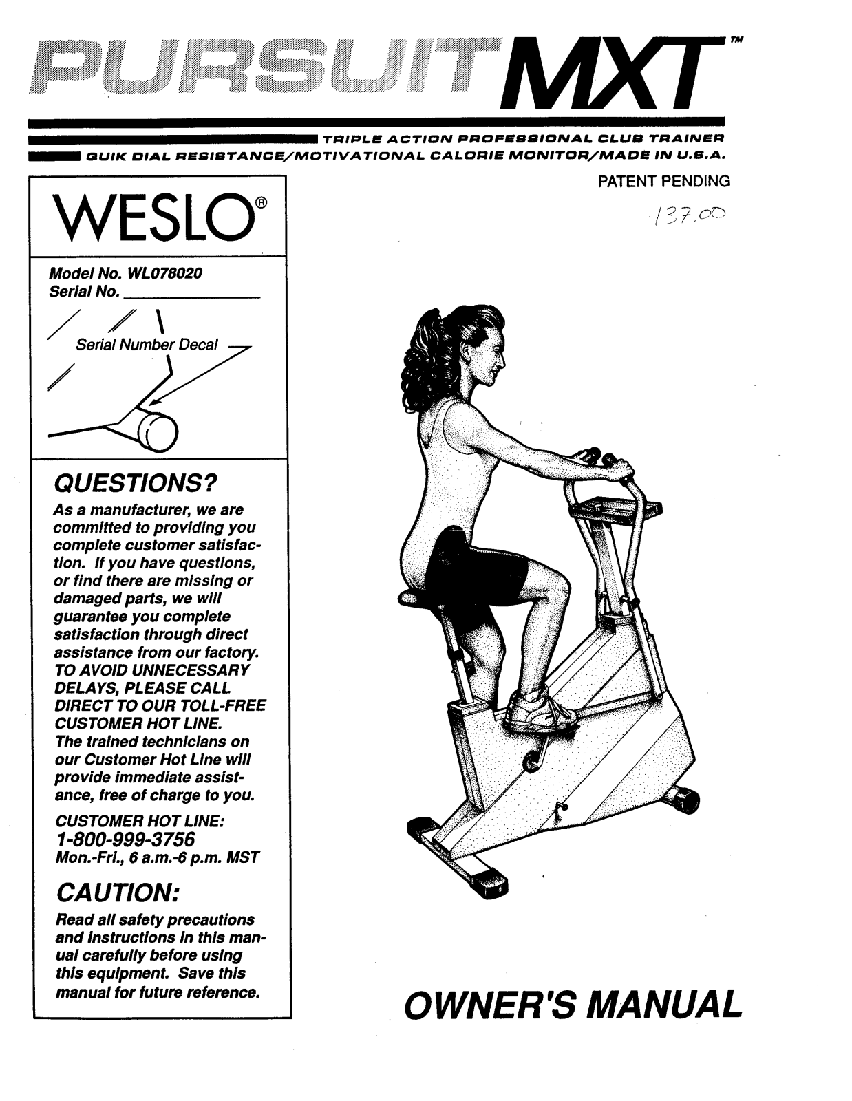 Weslo WL078020 Owner's Manual