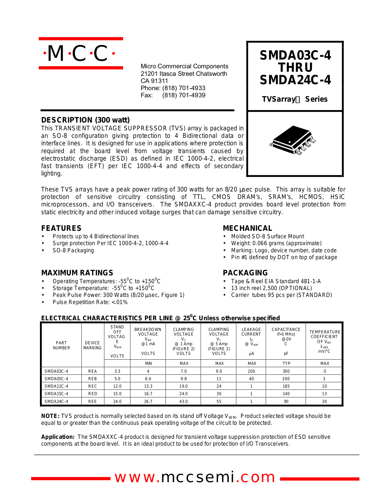 MCC SMDA03C-4, SMDA05C-4, SMDA12C-4, SMDA15C-4 Datasheet