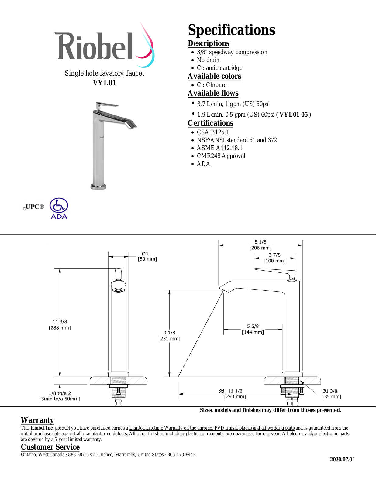 Riobel VYL01C Specifications - ManualMachine.com