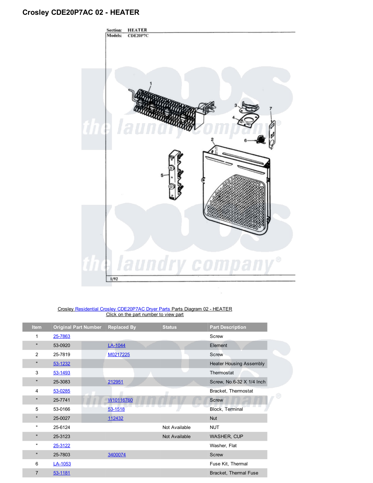 Crosley CDE20P7AC Parts Diagram