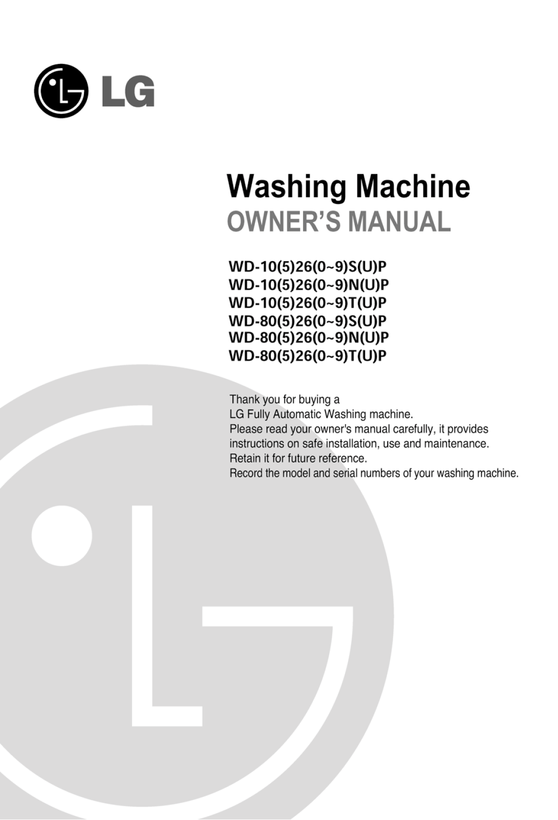 LG WD-85260NP, WD-15265TP User Manual