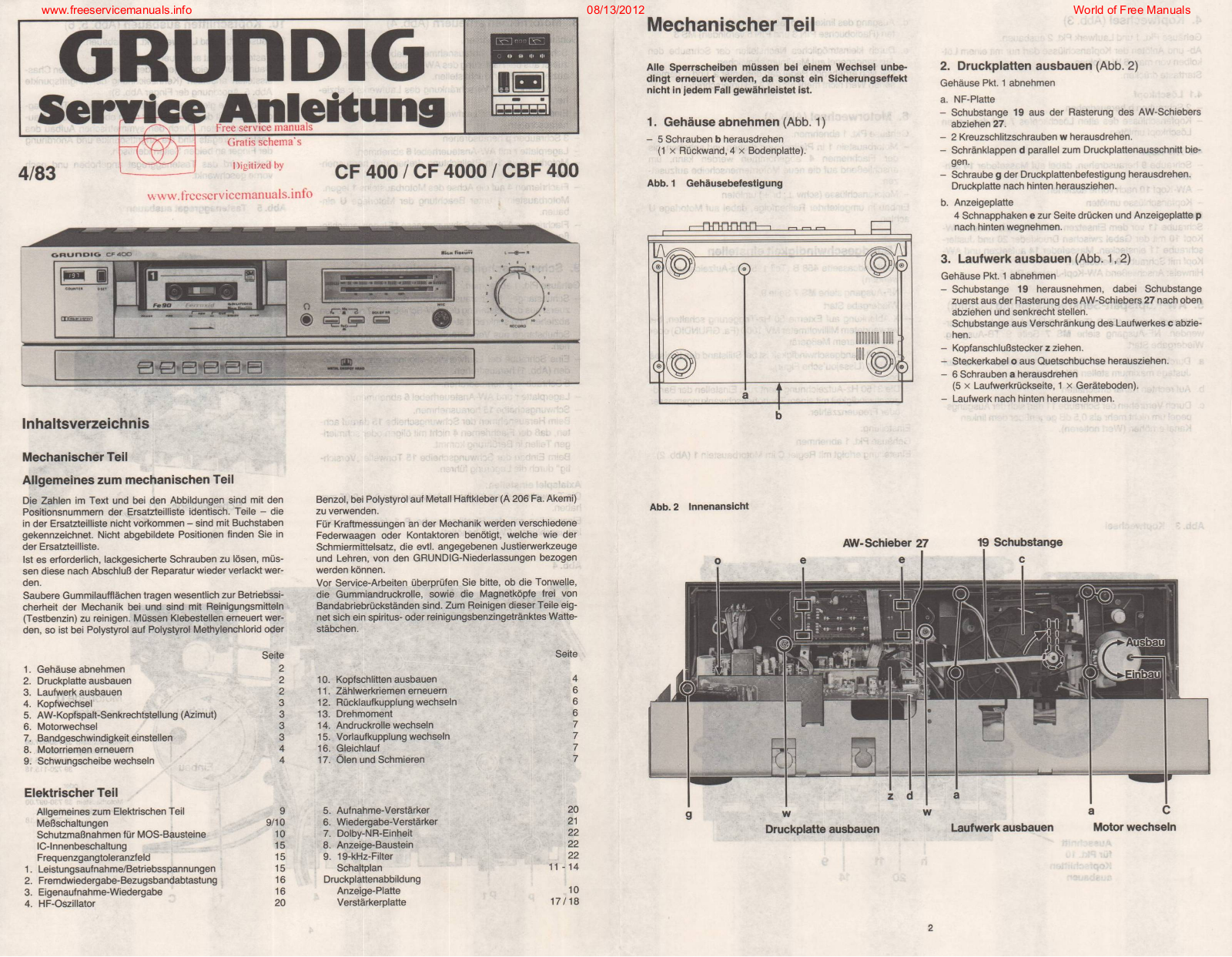 grundig cf-400, cf-4000, cbf-400 Service Manual