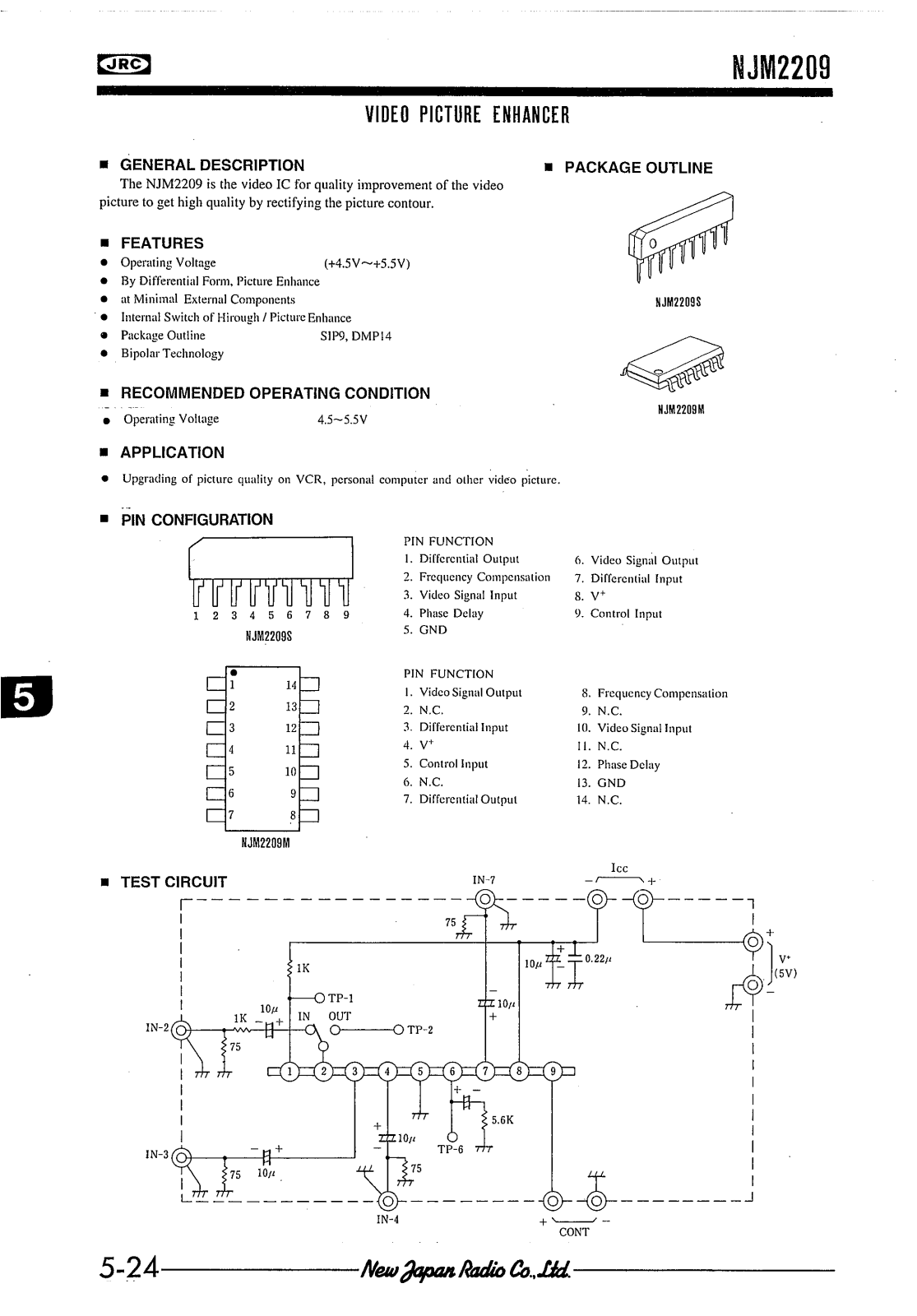 JRC NJM2209S, NJM2209M Datasheet