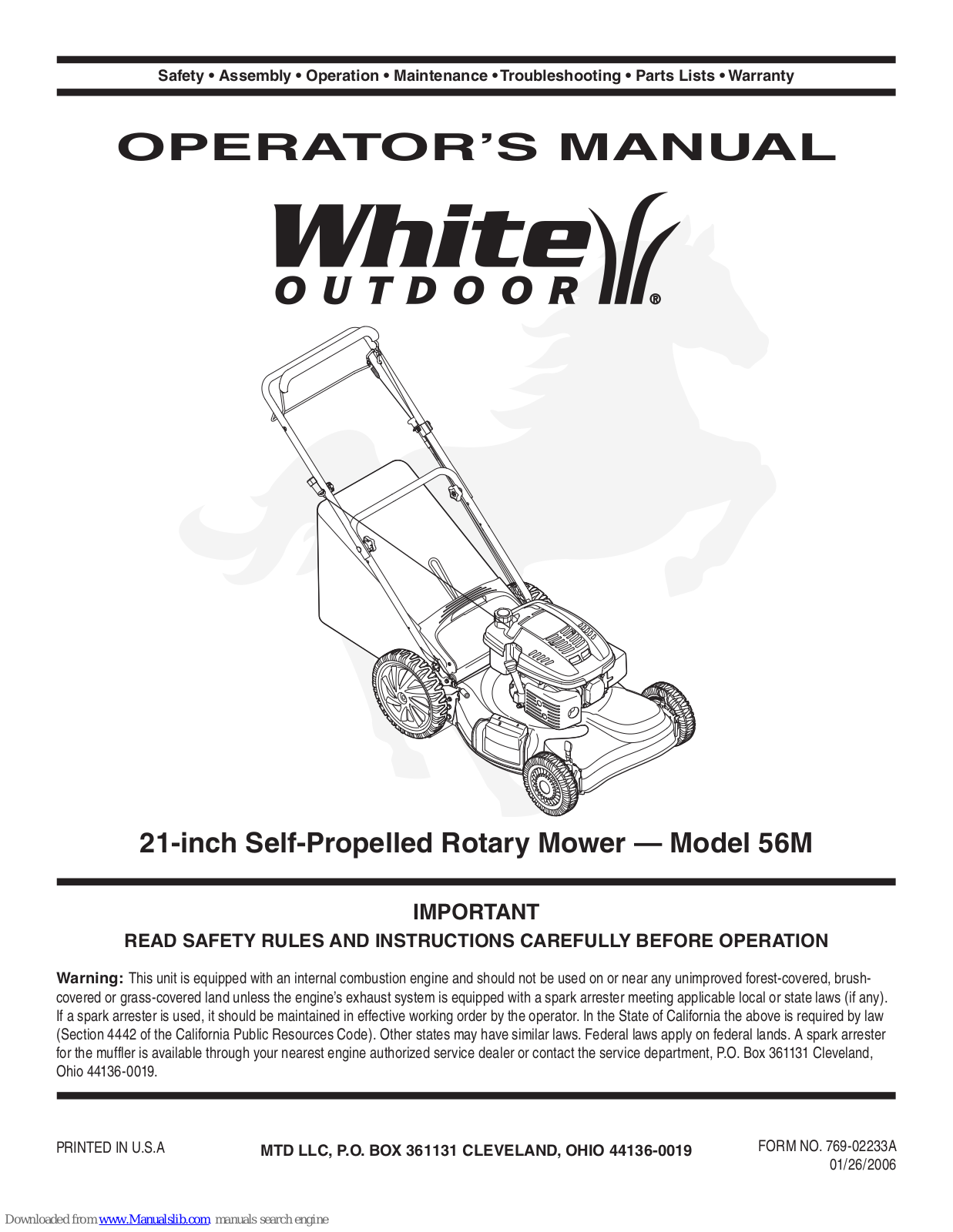 White Outdoor 56M Operator's Manual