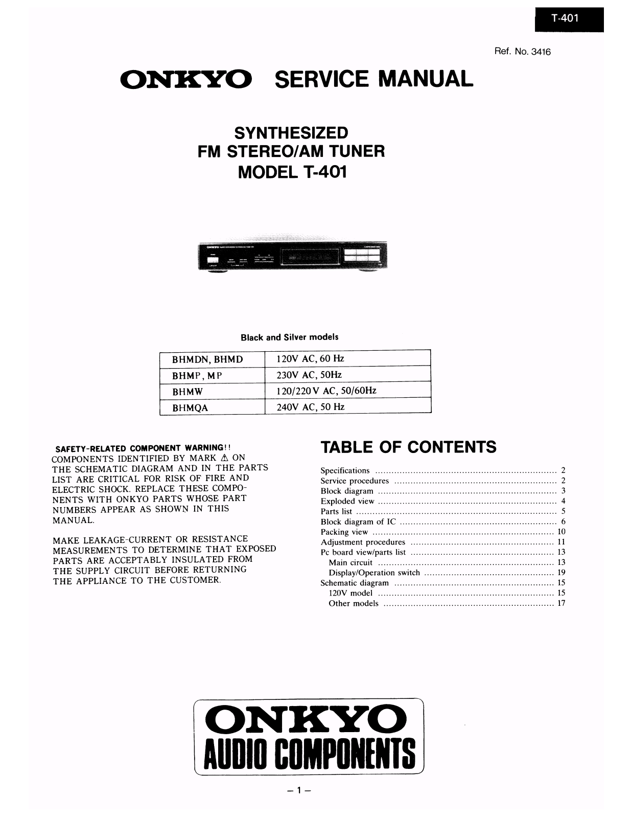 Onkyo T-401 Service manual