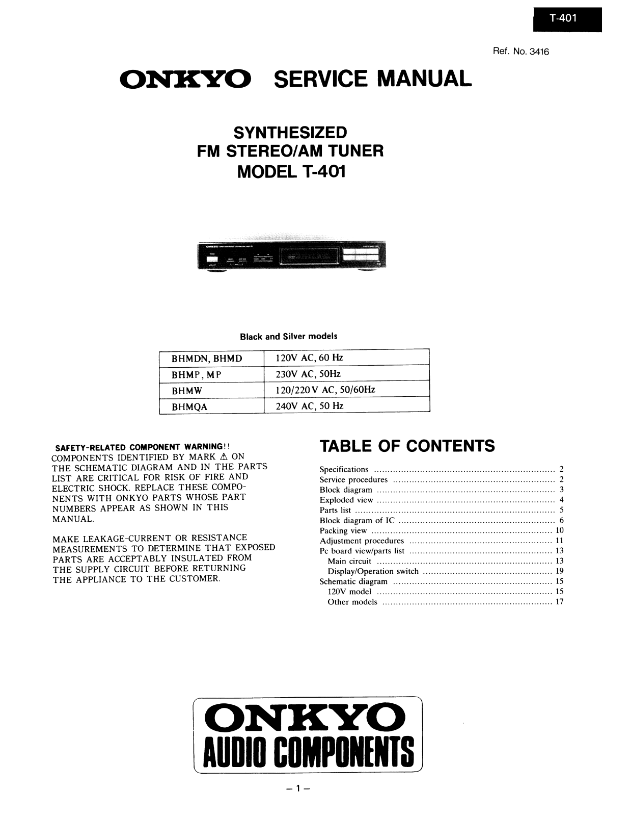 Onkyo T-401 Service manual