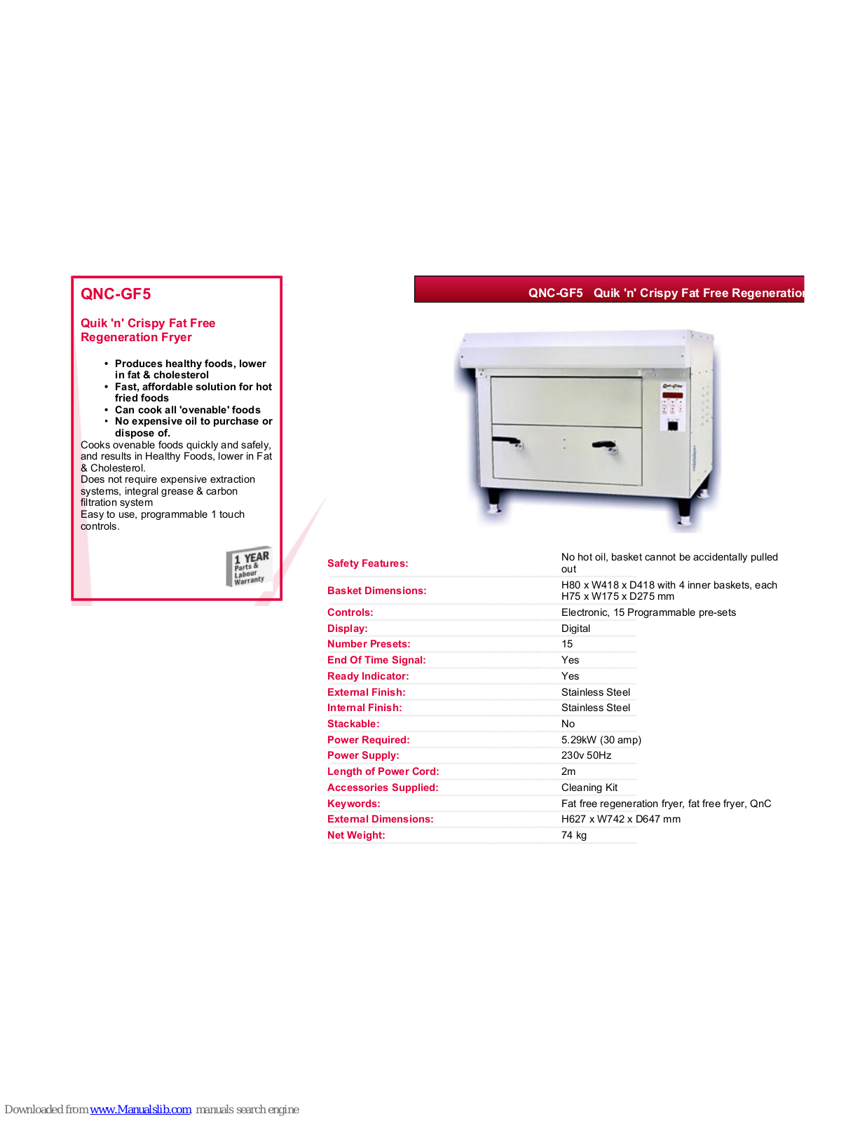 VALERA Quick 'n' Crispy QNC-GF5 Datasheet