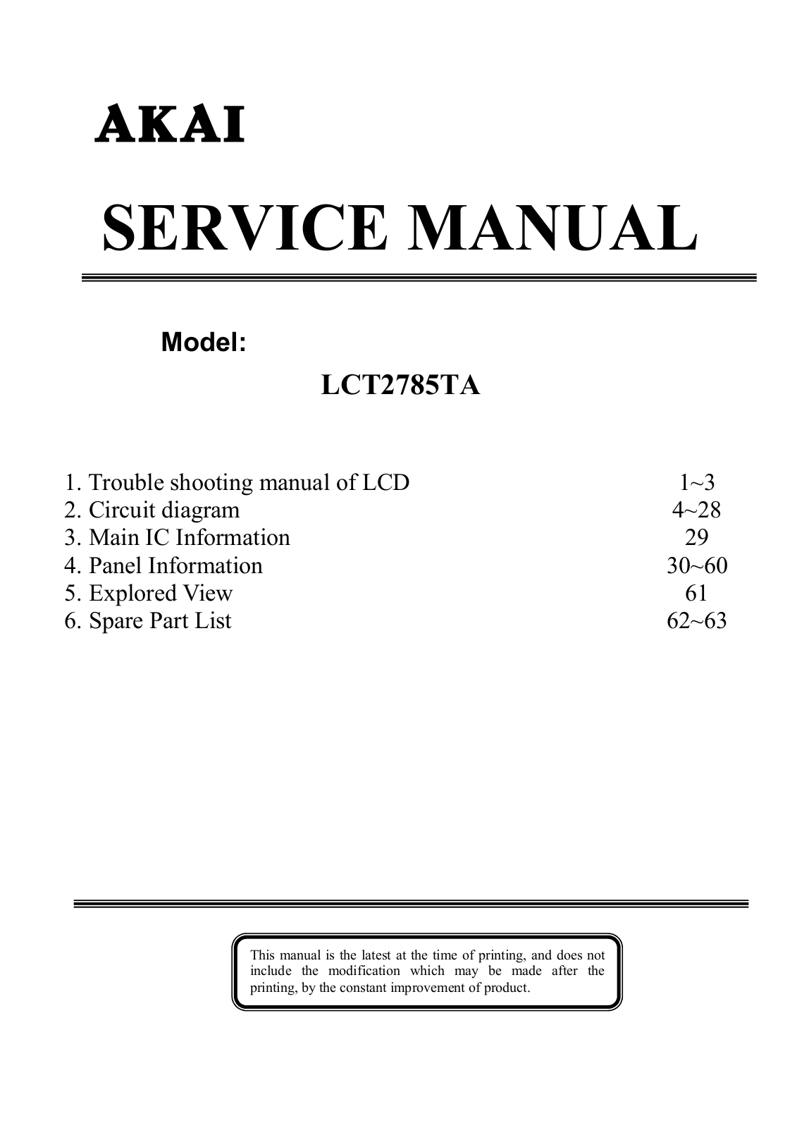 Akai LCT2785TA Service Manual