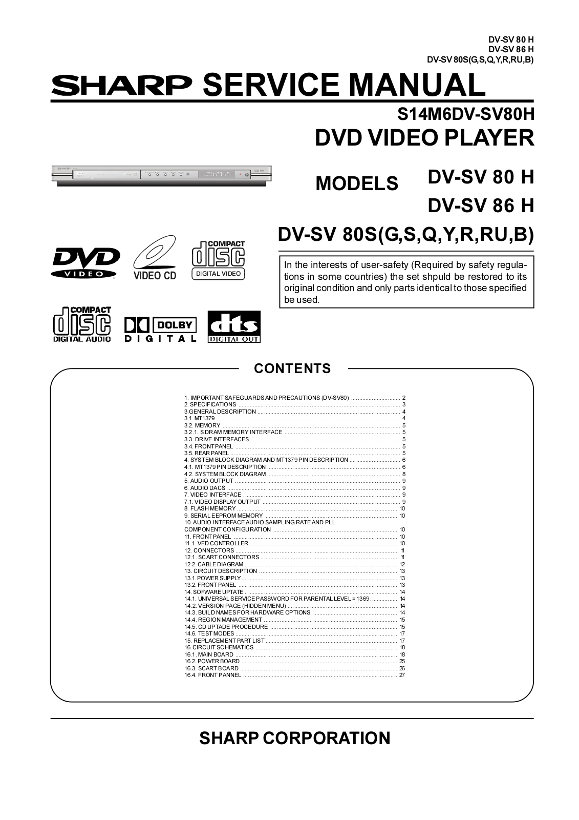 SHARP DV-SV 80 H, DV-SV 86 H User Manual