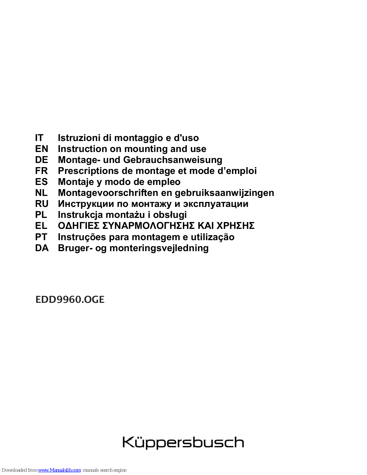 Kuppersbusch EDD9960.OGE Instruction On Mounting And Use Manual