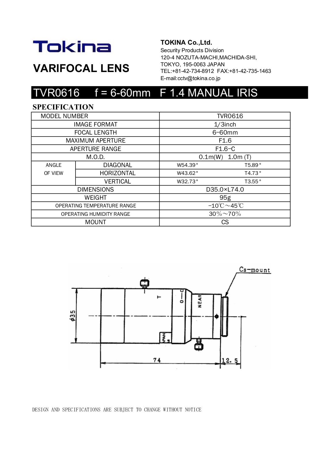 Tokina TVR0616 User Manual