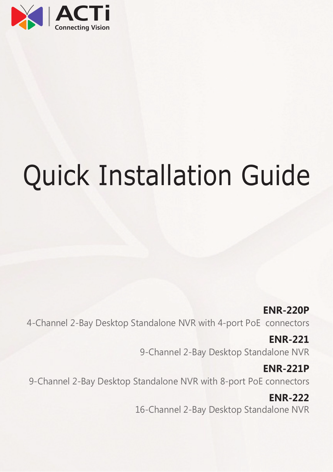 ACTi ENR-221P, ENR-222, ENR-221, ENR-220P Installation Guide