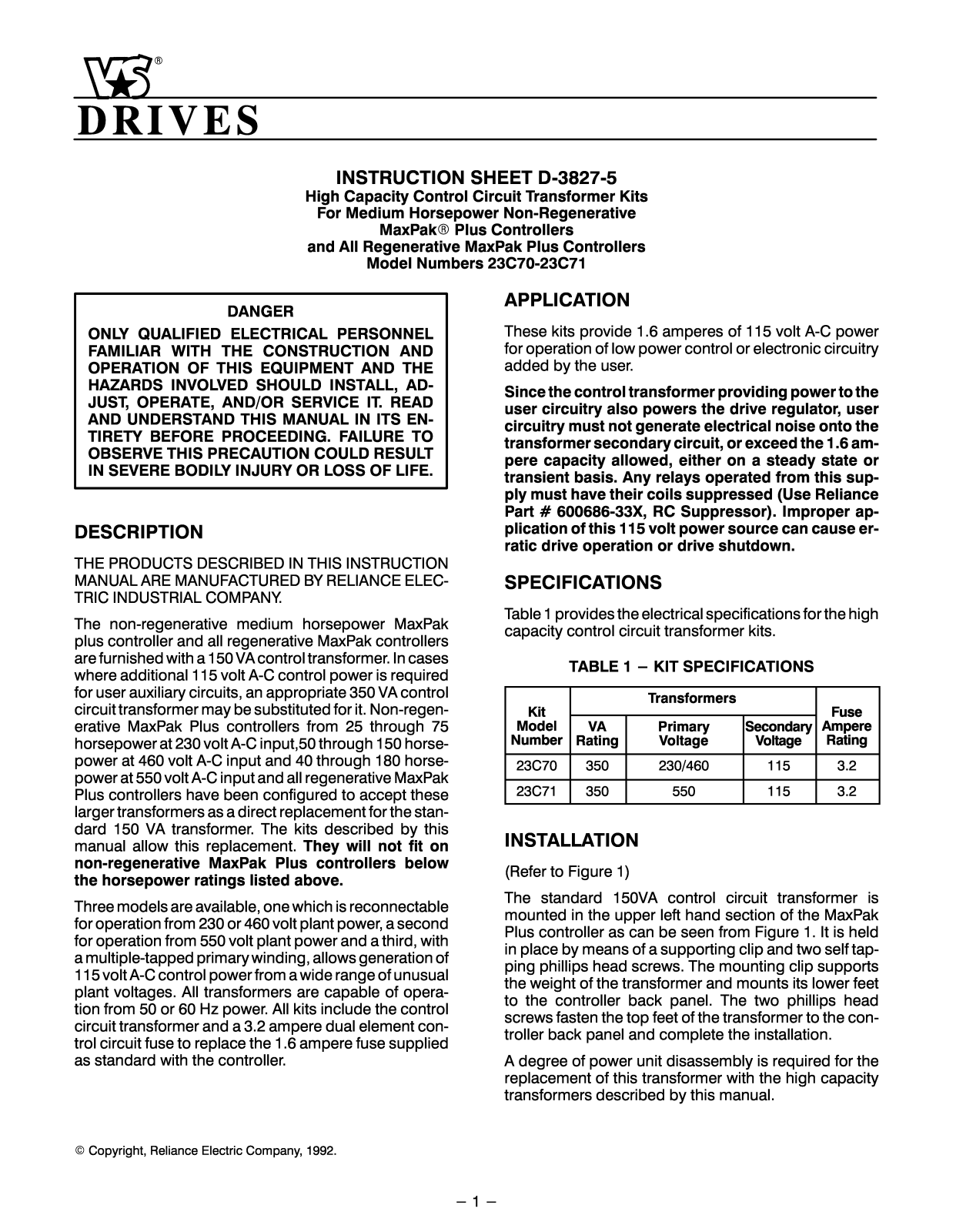 Rockwell Automation MaxPak Plus High Capacity Control Transformer User Manual