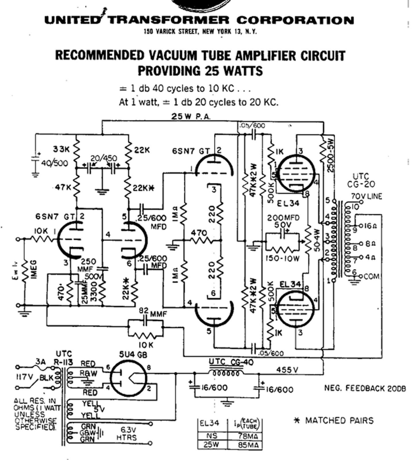 United Transformer Corp. 25-W Schematic