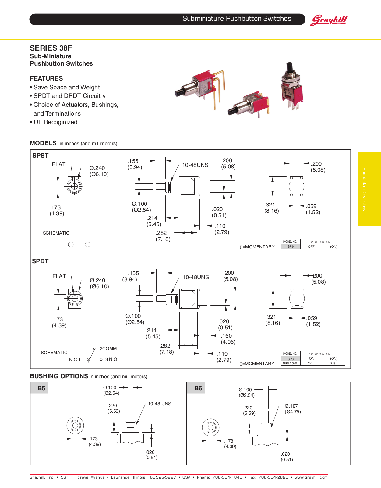 Grayhill Pushbutton switches Butt Contact 38F User Manual