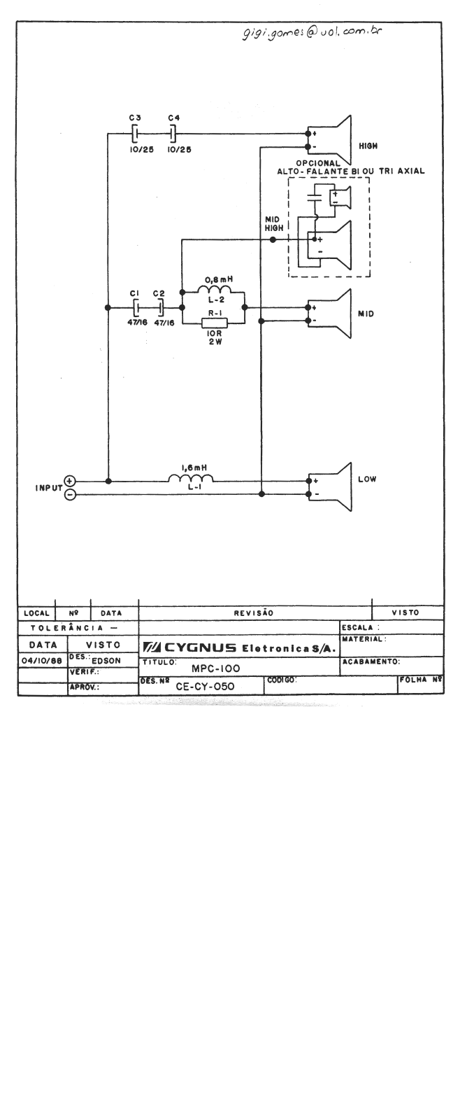 Cygnus MPC100 Schematic