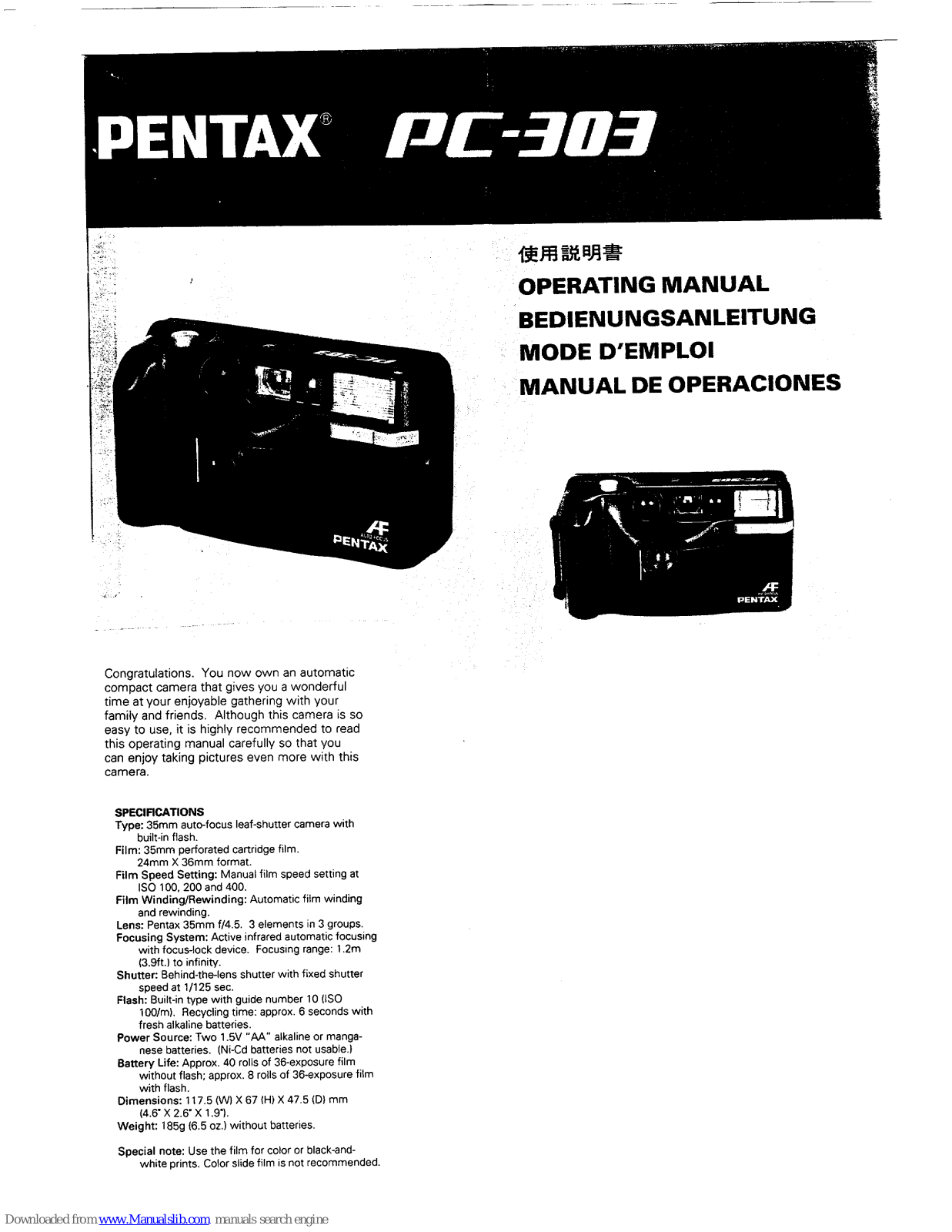 Pentax PC-303 Operation Manual