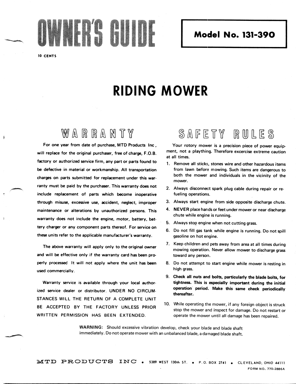 MTD 131-390 User Manual