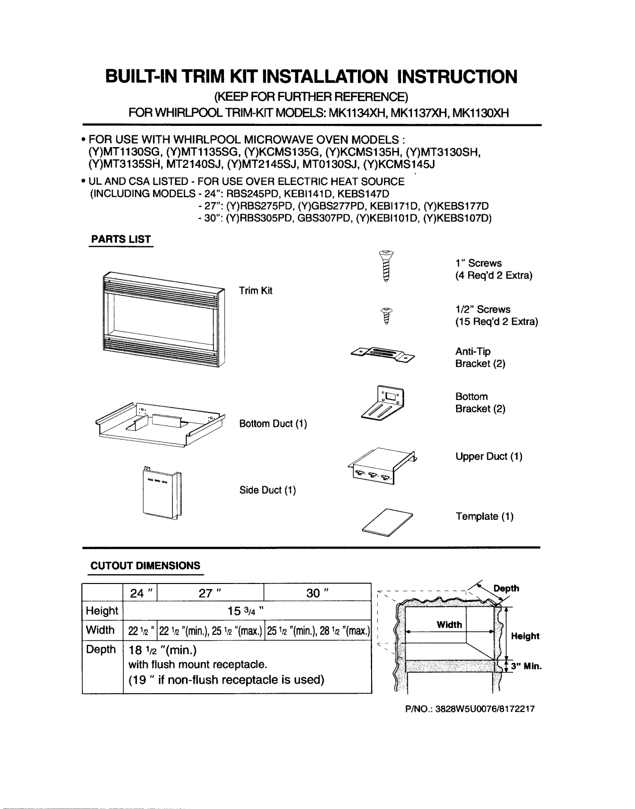 Whirlpool MK1130XH, MK1137XH, MK1134XH User Manual