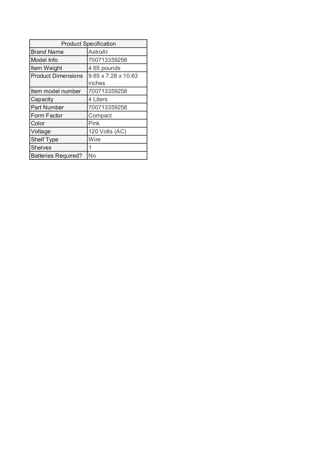 AstroAI AHRO1002 Specifications - ManualMachine.com