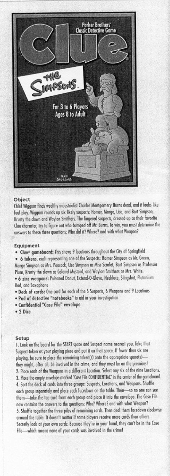 HASBRO Clue,  Simpsons User Manual