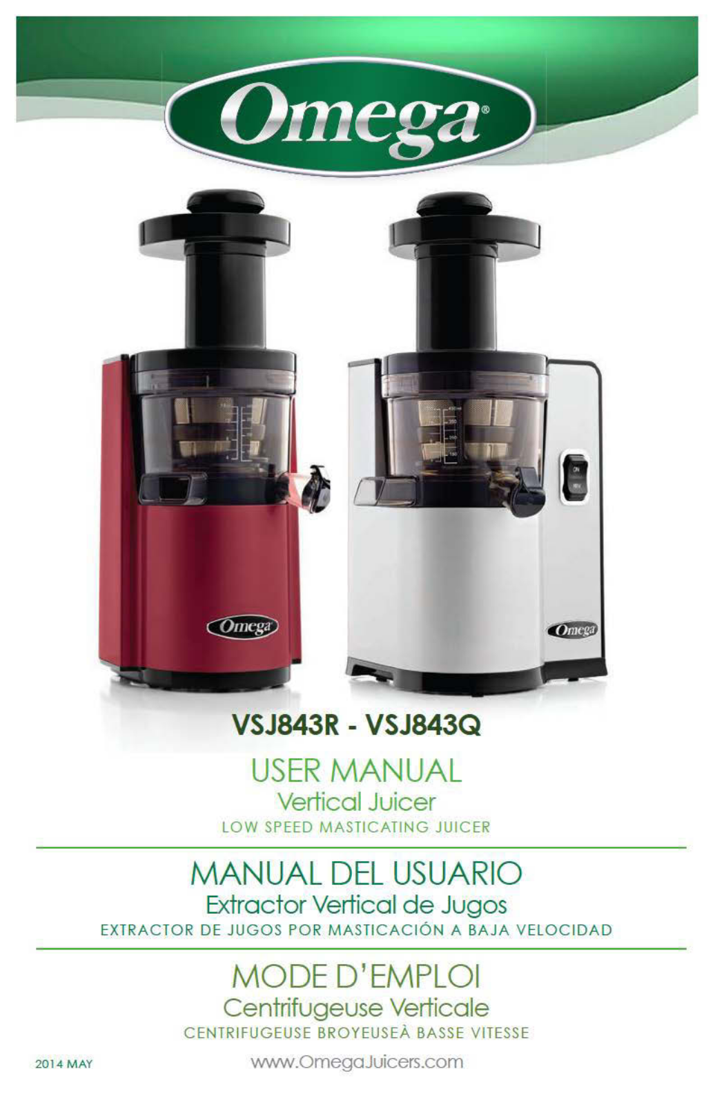 Omega Juicers VSJ843Q, VSJ843R Instruction Manual