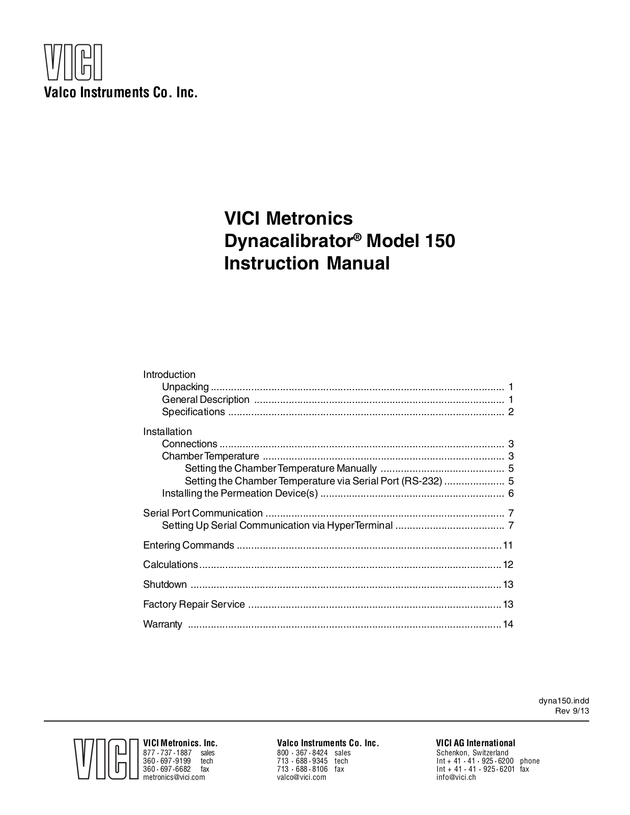 VICI 150 User Manual