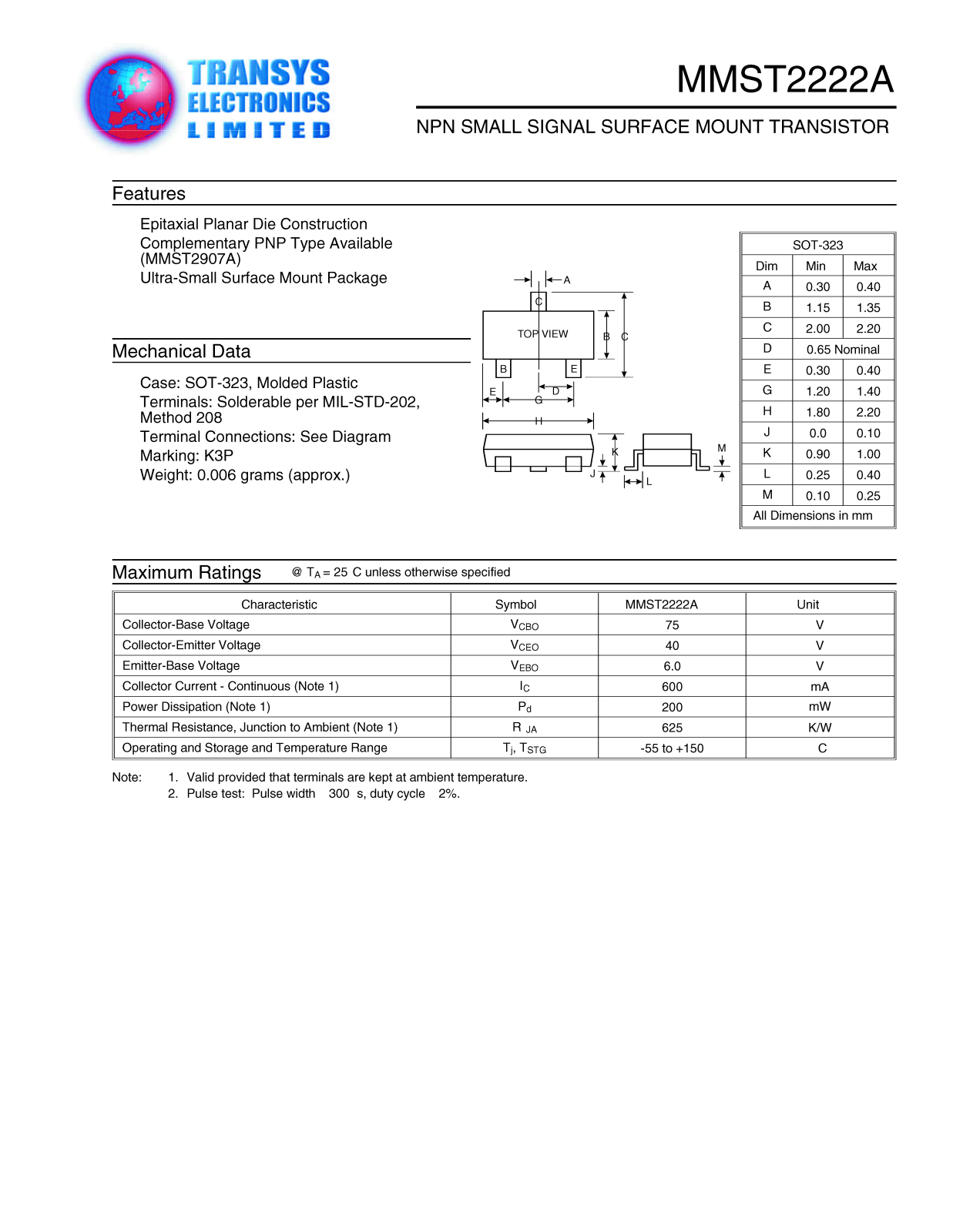 TEL MMST2222A Datasheet