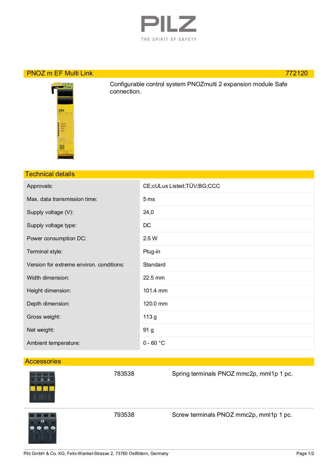 Pilz 772120 Data Sheet