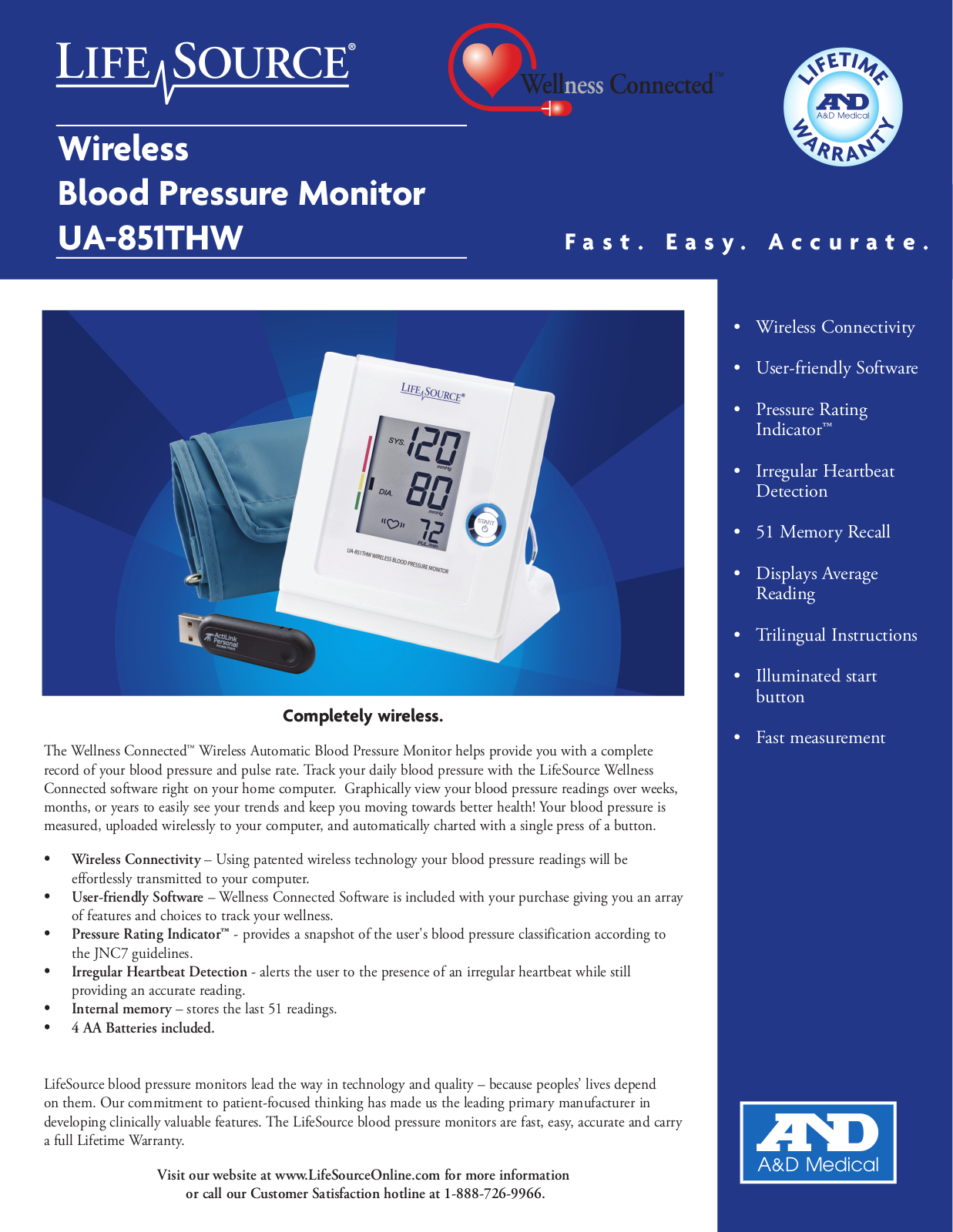 LifeSource UA-851THW User Manual