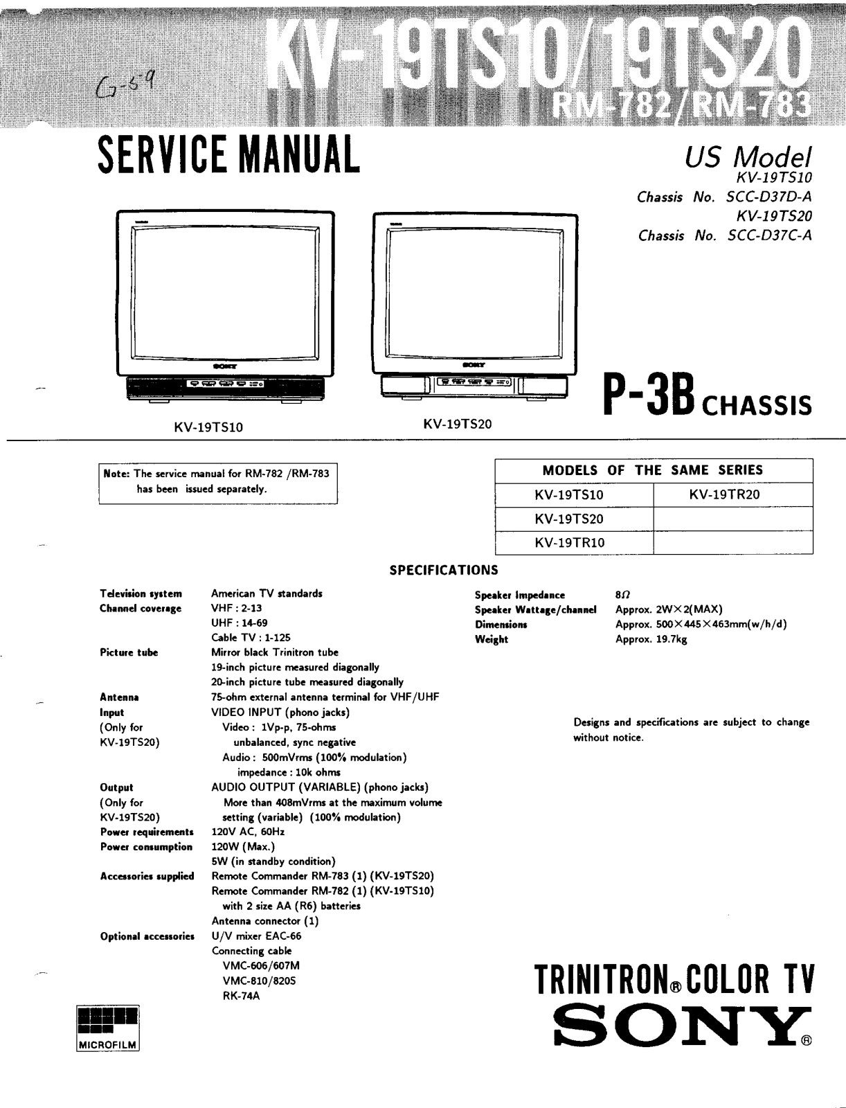 SONY KV-19TS20 Service Manual