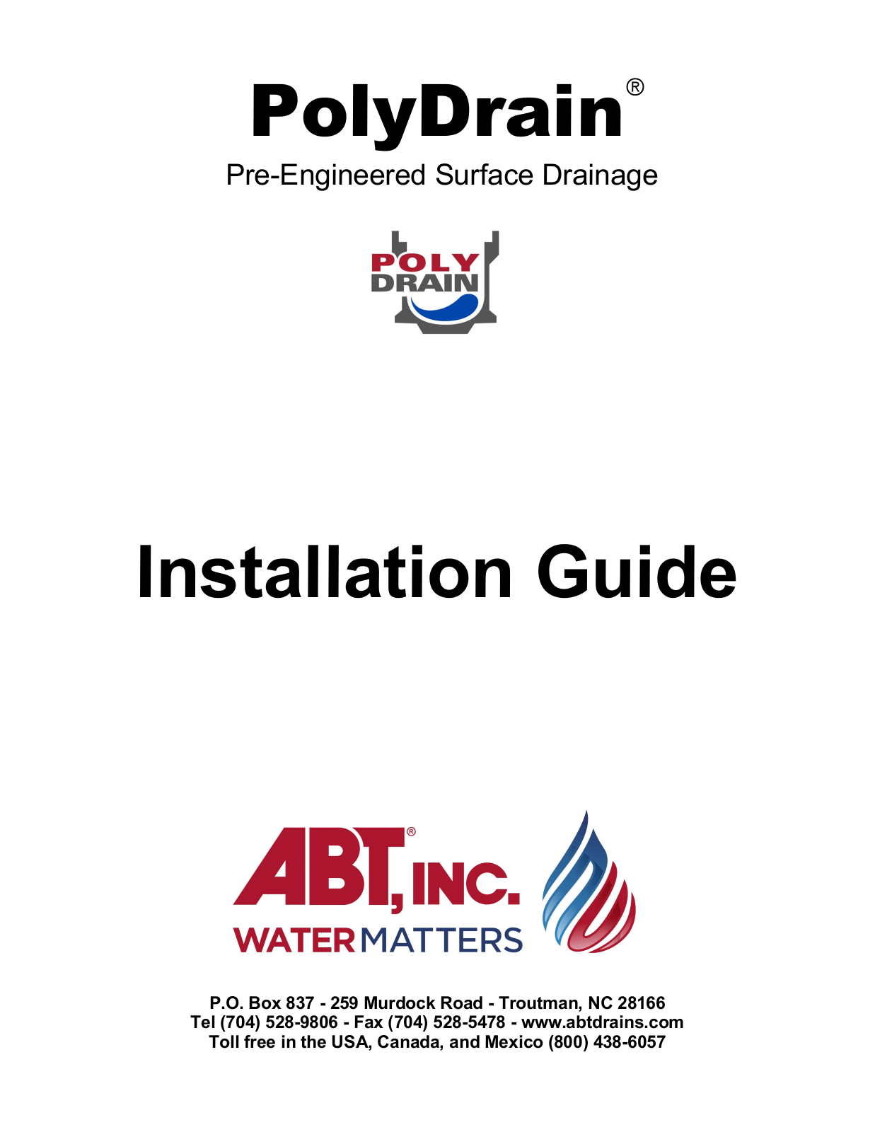 ABT Incorporated PolyDrain Installation Manual