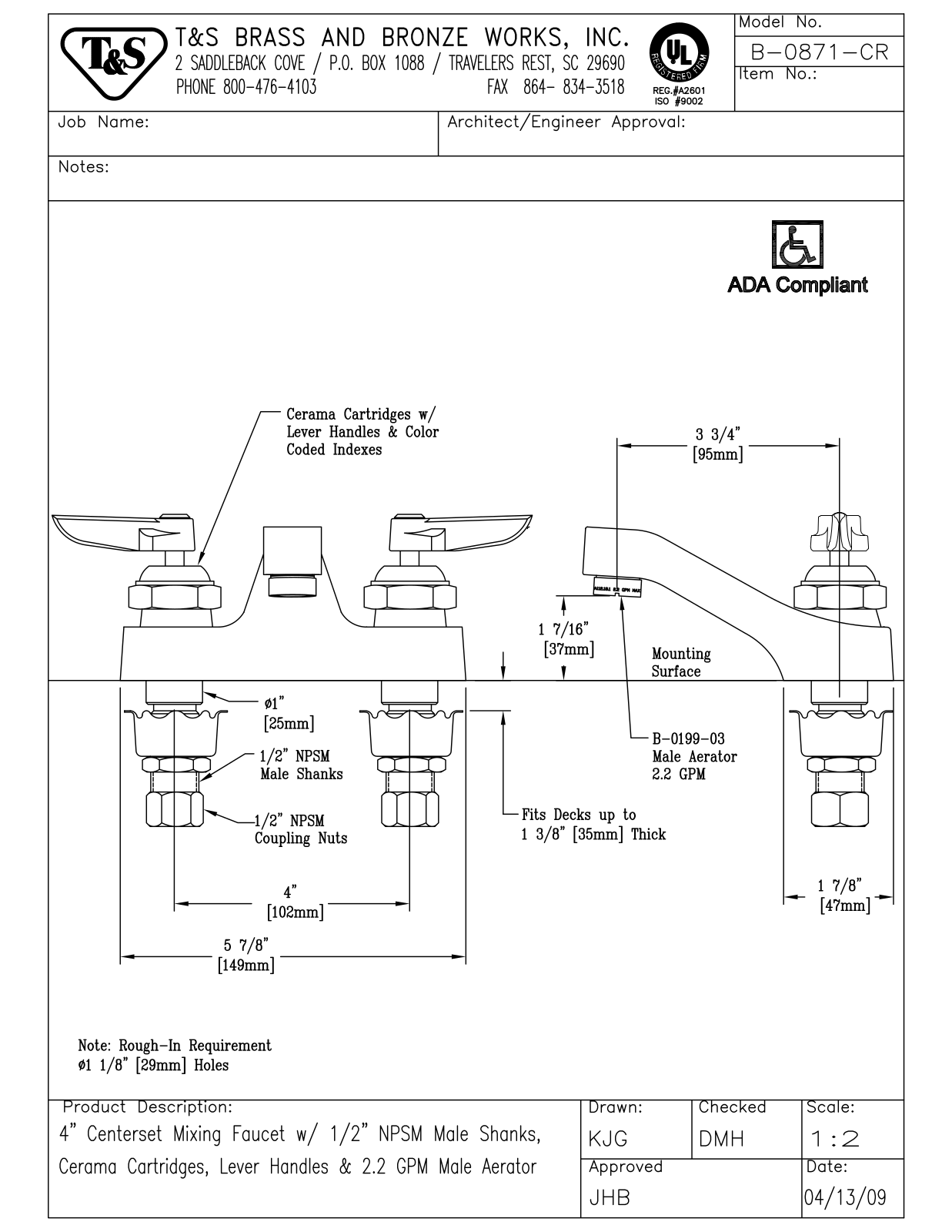 T & S Brass & Bronze Works B-0871-CR General Manual