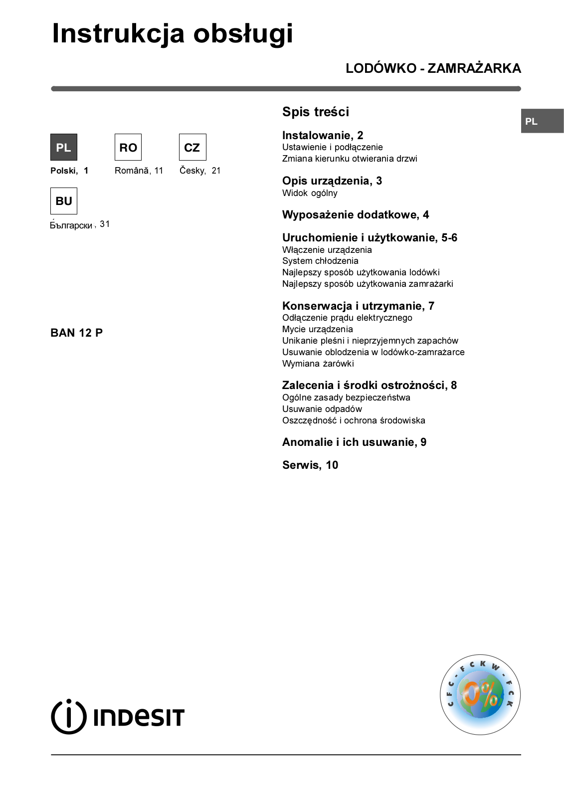 Indesit BAN 12 W, BAN 12 User Manual