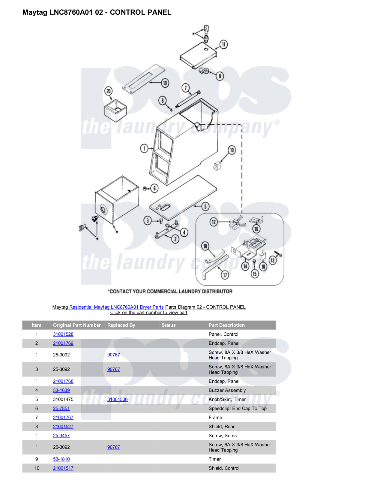 Maytag LNC8760A01 Parts Diagram