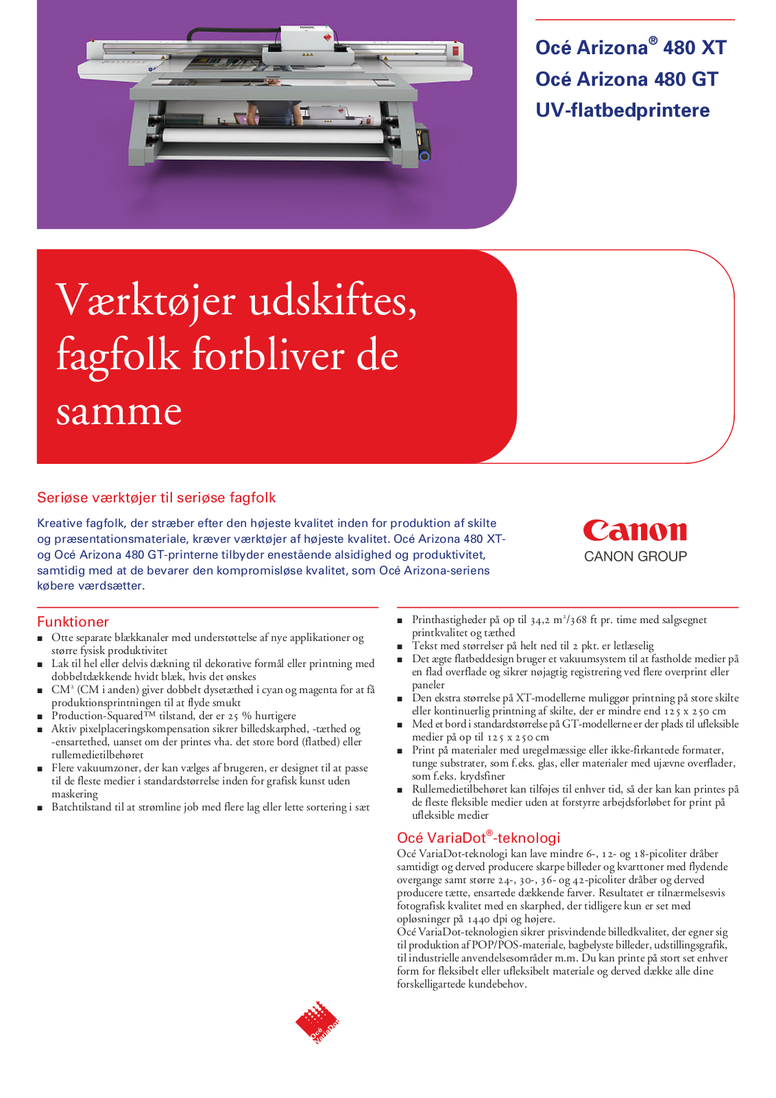 Canon OCE ARIZONA 480 GT, OCE ARIZONA 480 XT BROCHURE