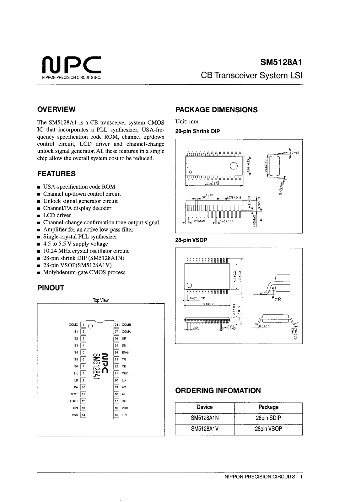 NPC SM5128A1N, SM5128A1V Datasheet