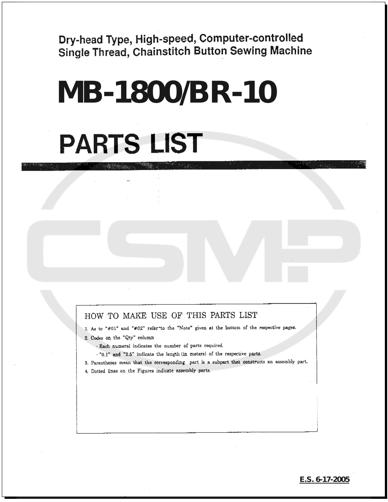 Juki MB1800/BR10 Parts Book