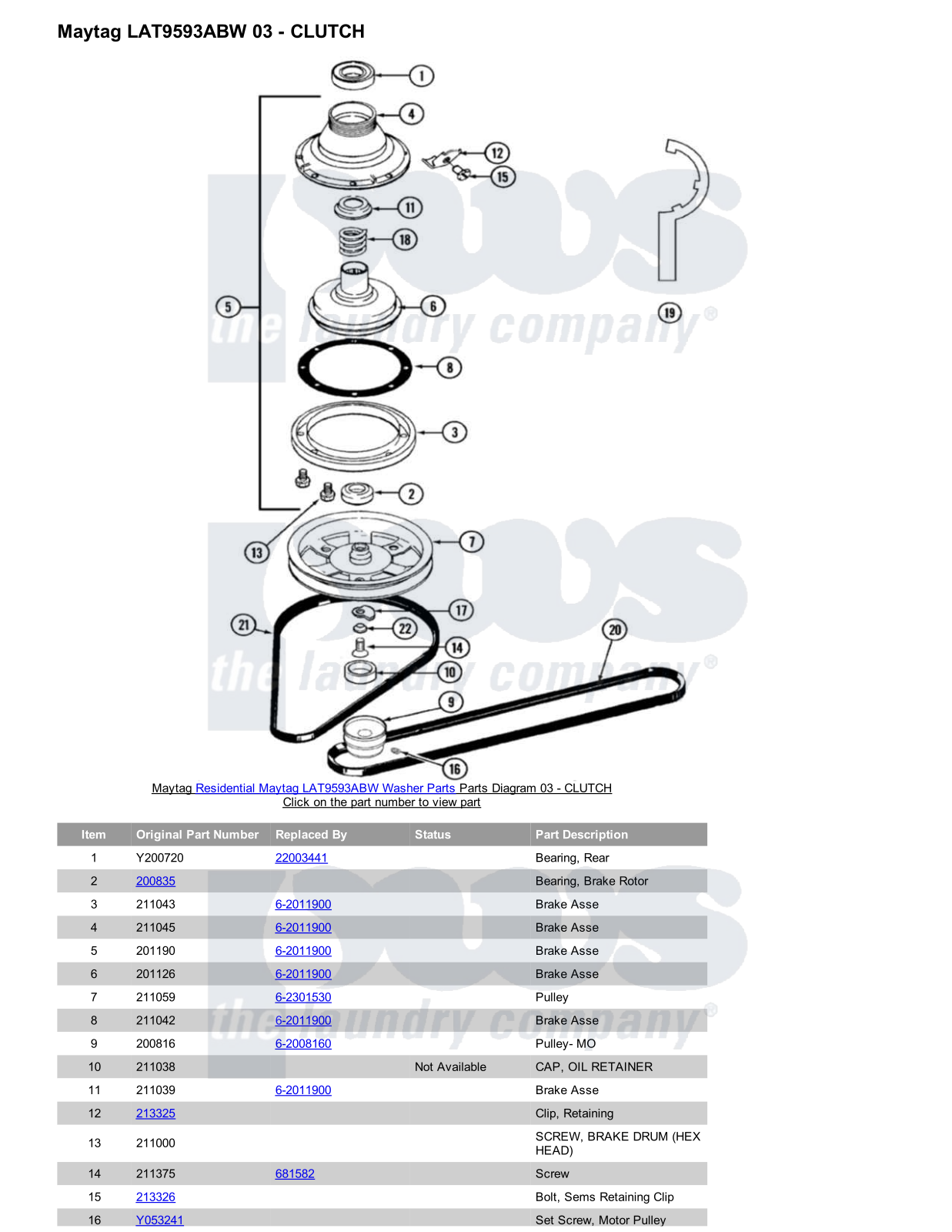 Maytag LAT9593ABW Parts Diagram