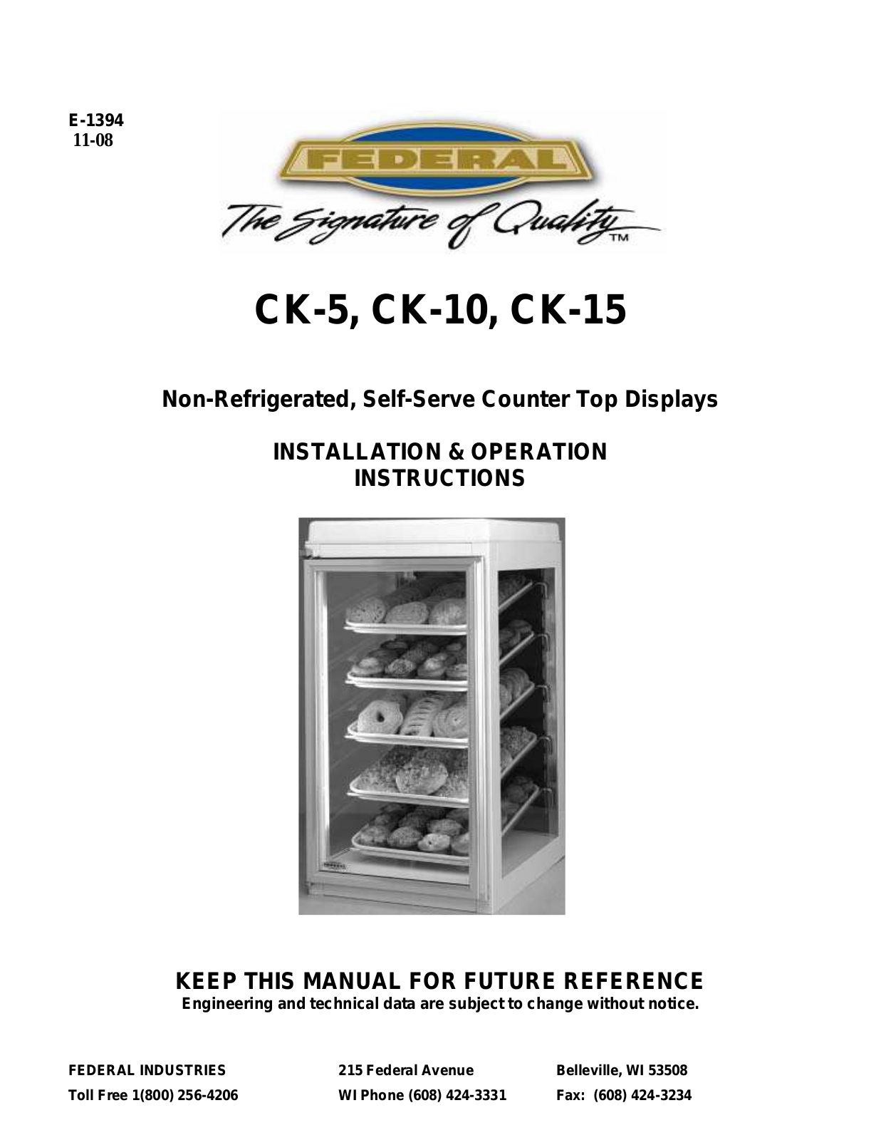 Federal Industries CK-5 Installation  Manual